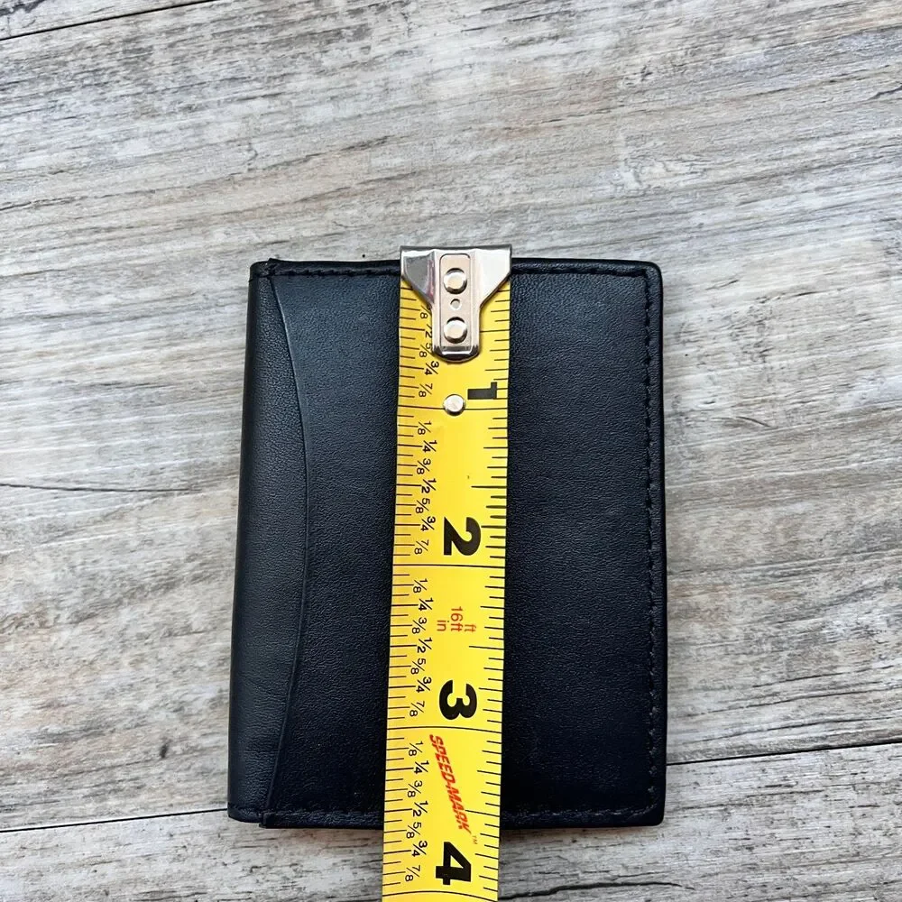 Black Genuine Leather Bifold Wallet Minimalist Slim ID Card Holder Men's Fold